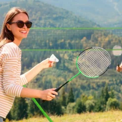 Set de Badminton complet avec filet 295 x 38 x 154 cm, raquettes, volants et étui de rangement