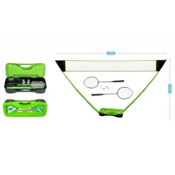 Set de Badminton complet avec filet 295 x 38 x 154 cm, raquettes, volants et étui de rangement