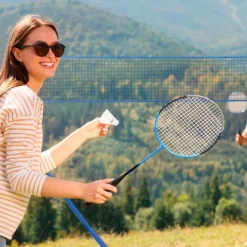 Set de Badminton complet avec filet 295 x 38 x 154 cm, raquettes, volants et étui de rangement