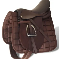 Set de selle équitation 17,5 en cuir véritable 12 cm 5 en 1 brun