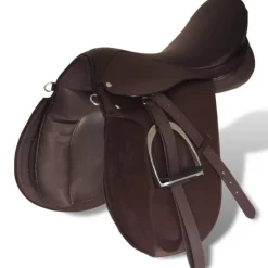 Set de selle équitation 17,5 en cuir véritable 12 cm 5 en 1 brun