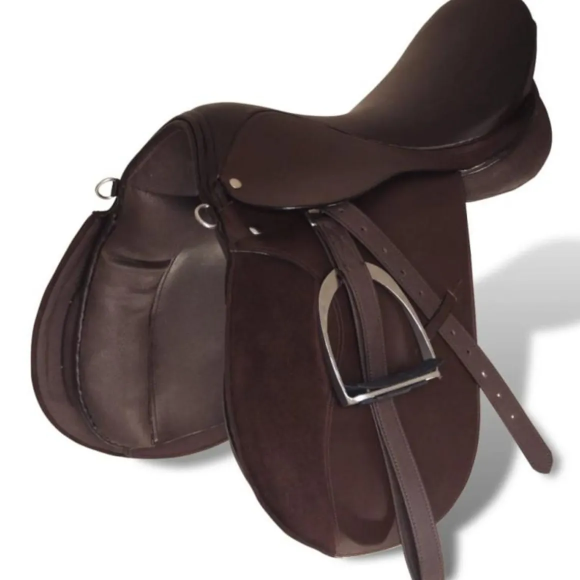 Set de selle équitation 17,5 en cuir véritable 12 cm 5 en 1 brun