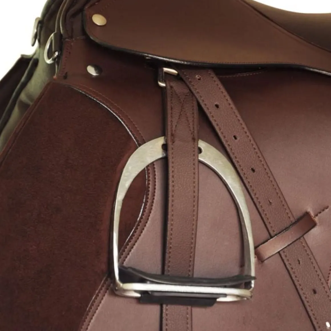 Set de selle équitation 17,5 en cuir véritable 12 cm 5 en 1 brun