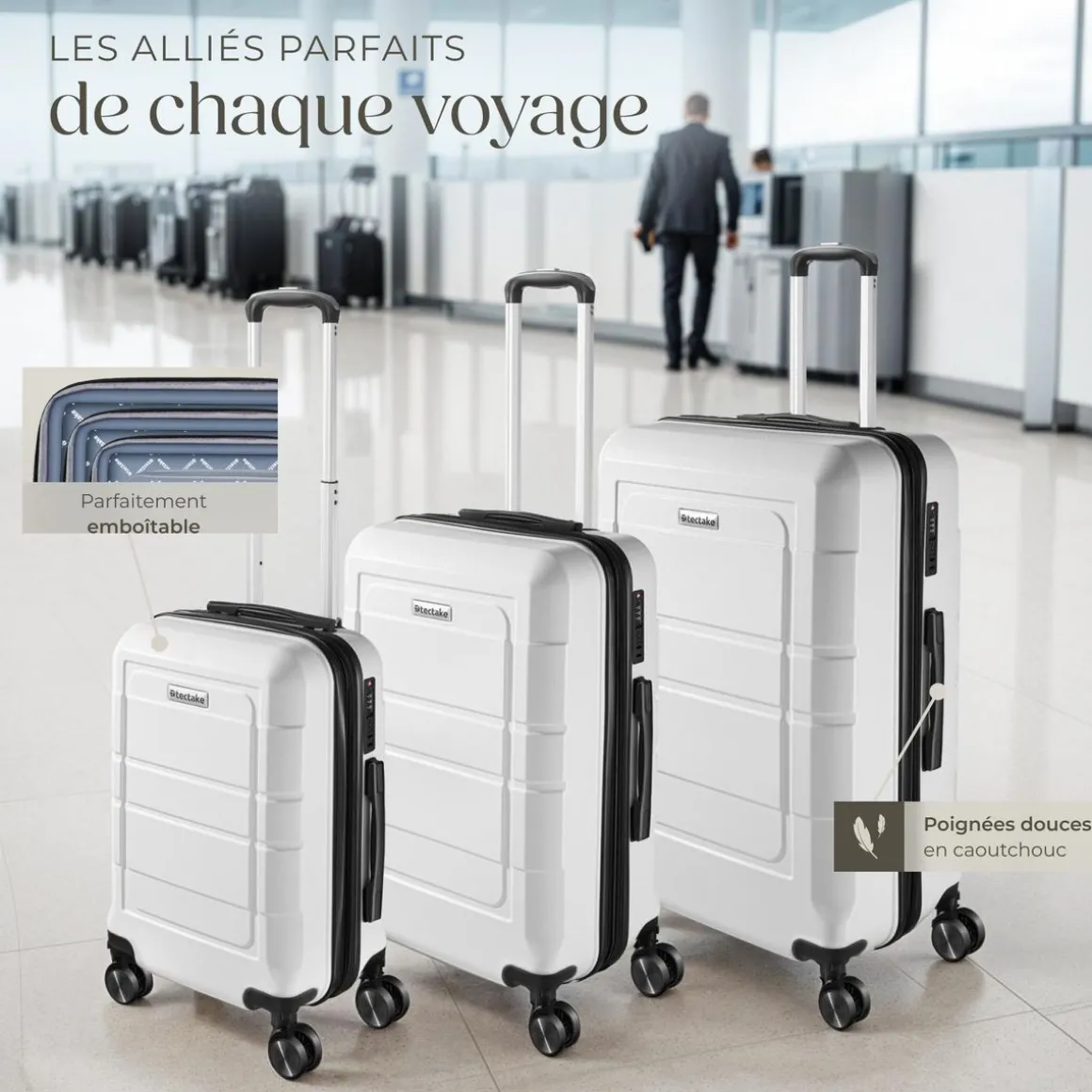 Set de valises rigides BRICE 3 pièces avec serrure à code