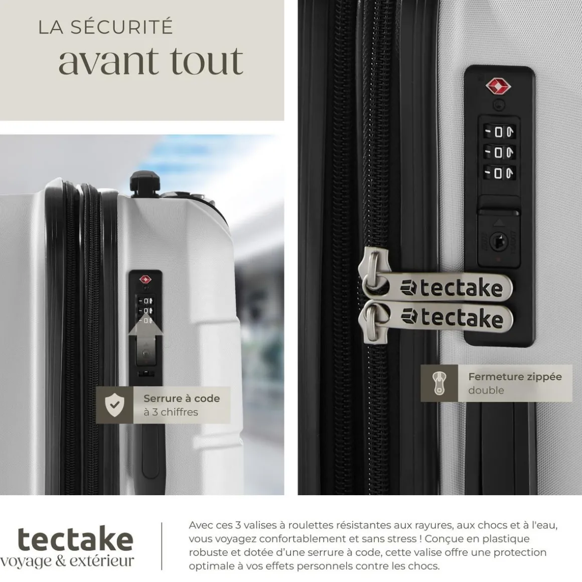 Set de valises rigides BRICE 3 pièces avec serrure à code