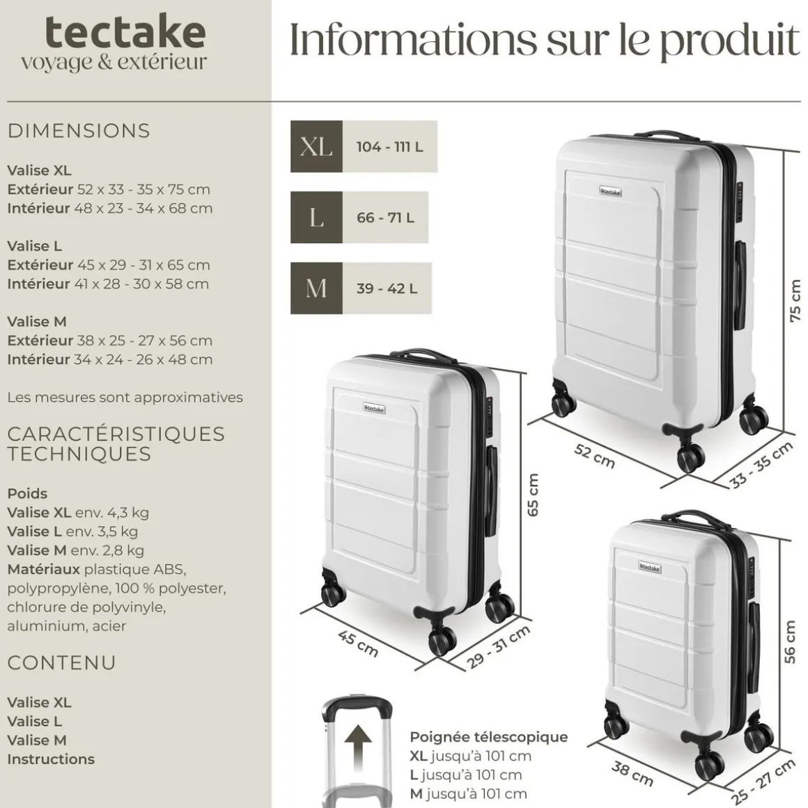 Set de valises rigides BRICE 3 pièces avec serrure à code