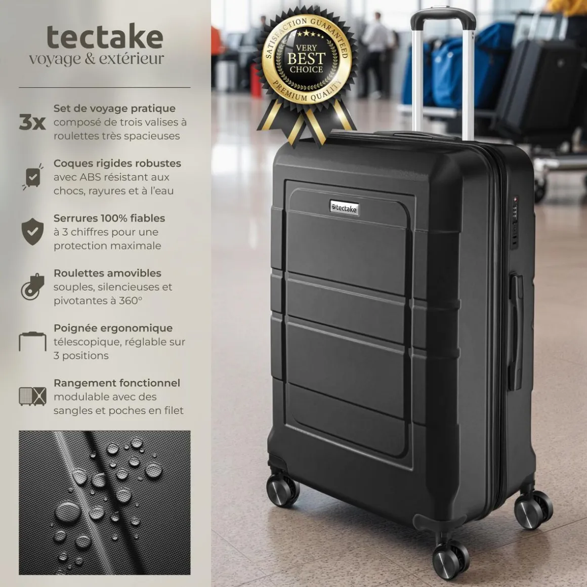 Set de valises rigides BRICE 3 pièces avec serrure à code