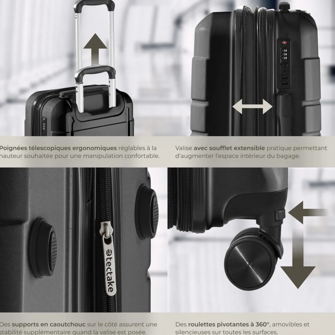 Set de valises rigides BRICE 3 pièces avec serrure à code