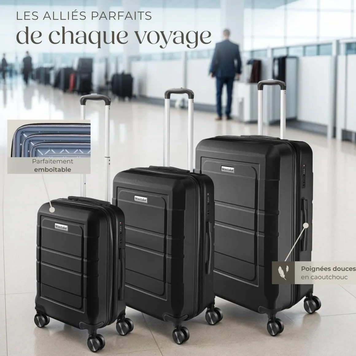 Set de valises rigides BRICE 3 pièces avec serrure à code