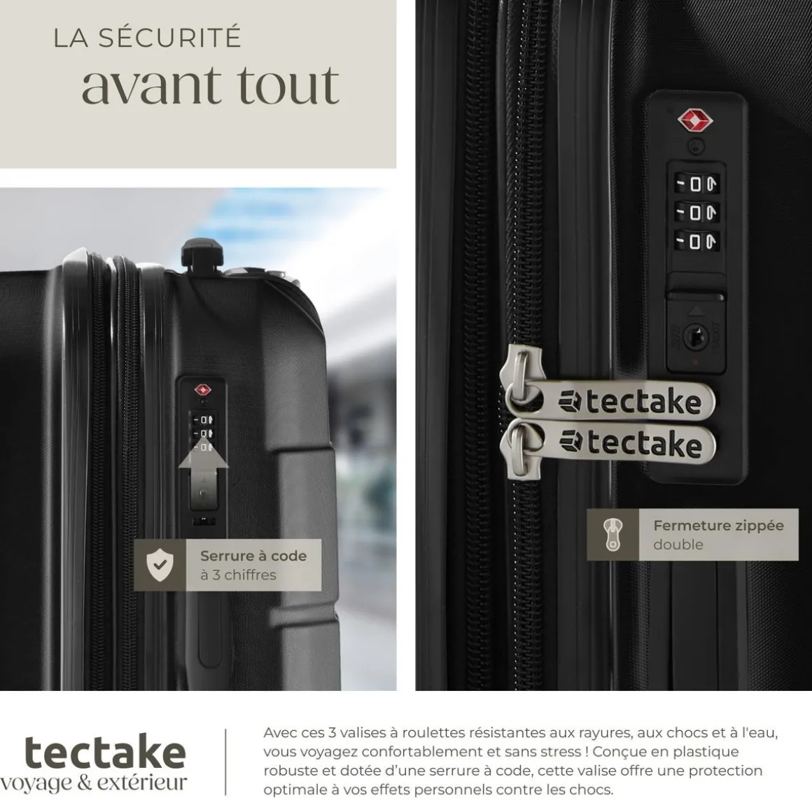 Set de valises rigides BRICE 3 pièces avec serrure à code