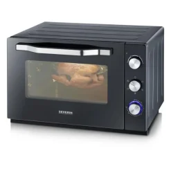 SEVERIN TO 2073 Four posable XXL a Chaleur Tournante 60 L avec pierre a pizza et tournebroche, 2 200 W, Minuteur 120 min, Noir/I