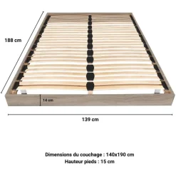 Sommier cadre à lattes sur pieds 140x190 cm 2x24 lattes ASCQ