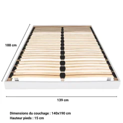 Sommier cadre à lattes sur pieds 140x190 cm 2x24 lattes ASCQ
