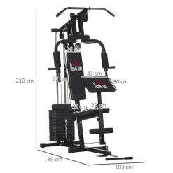 Station de musculation - entrainement complet - développé couché, butterfly, barre latissimus, curler, bande résistance - 11 contrepoids - acier noir