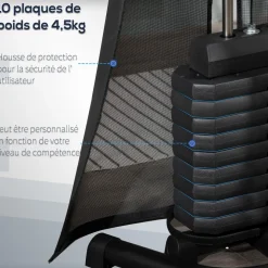 Station de musculation - entrainement complet - développé couché, butterfly, barre latissimus, curler, bande résistance, 10 contrepoids - acier noir rouge