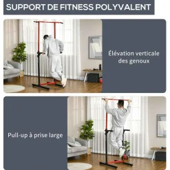 Station de musculation multifonction - barre de traction chaise romaine - hauteur réglable 6 niv. - acier noir rouge