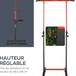 Station de musculation multifonction - barre de traction chaise romaine - hauteur réglable 6 niv. - acier noir rouge