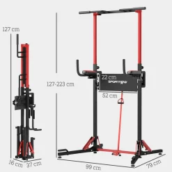 Station de traction musculation pliable réglable - station de dips - chaise romaine - acier rouge noir