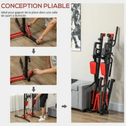 Station de traction musculation pliable réglable - station de dips - chaise romaine - acier rouge noir