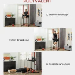 Station de traction musculation pliable réglable - station de dips - chaise romaine - acier rouge noir