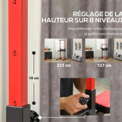 Station de traction musculation pliable réglable - station de dips - chaise romaine - acier rouge noir