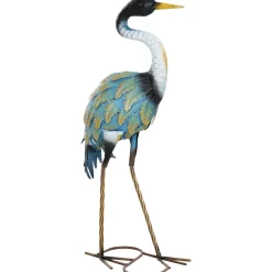 Statue de jardin héron H. 63 cm - décoration de jardin - métal bleu doré