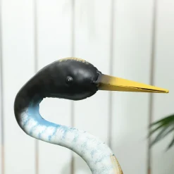 Statue de jardin héron H. 63 cm - décoration de jardin - métal bleu doré