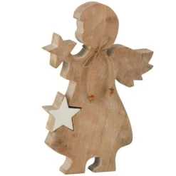 Statuette Déco Ange Étoile 29cm Blanc & Naturel