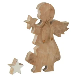 Statuette Déco Ange Étoile 29cm Blanc & Naturel