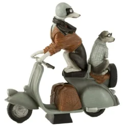 Statuette Déco Chiens sur Scooter 32cm Gris