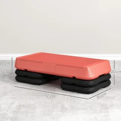 Stepper aérobic fitness hauteur réglable 3 niv. 10/15/20 cm surface antidérapante PE rouge