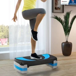Stepper fitness aerobic - collaboration Aosom.fr x FFHandball - hauteur reglable surface antiderapante - noir bleu