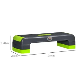 Stepper Fitness Aerobic hauteur reglable surface antiderapante dim. 78L x 28l x 10/15/20H cm PP noir vert