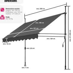 Store à pince sans perçage avec manivelle, réglable en hauteur