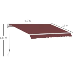 Store banne manuel rétractable aluminium polyester imperméabilisé 3,5L x 2,5l m bordeaux
