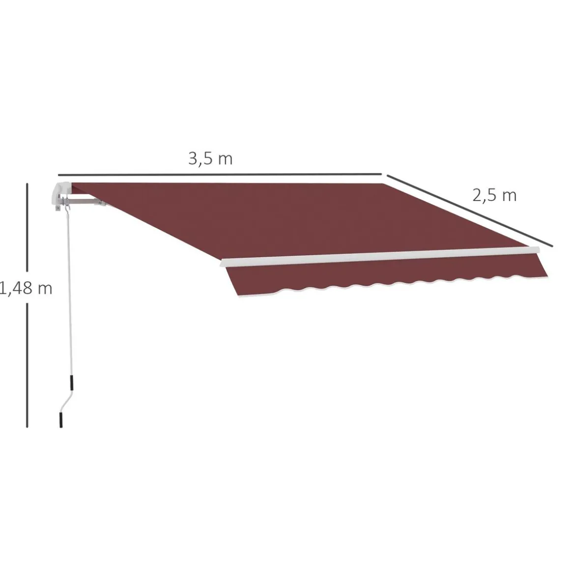 Store banne manuel rétractable aluminium polyester imperméabilisé 3,5L x 2,5l m bordeaux