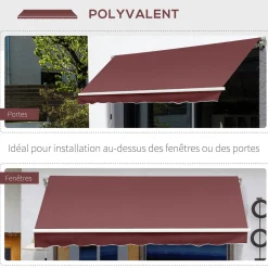 Store banne manuel rétractable aluminium polyester imperméabilisé 3,5L x 2,5l m bordeaux