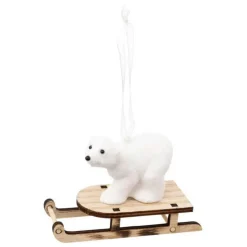 Sujet de Noël Ours Polaire Luge 10cm Blanc