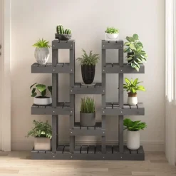 Support a plantes Gris 104,5x25x109,5 cm Bois massif de pin