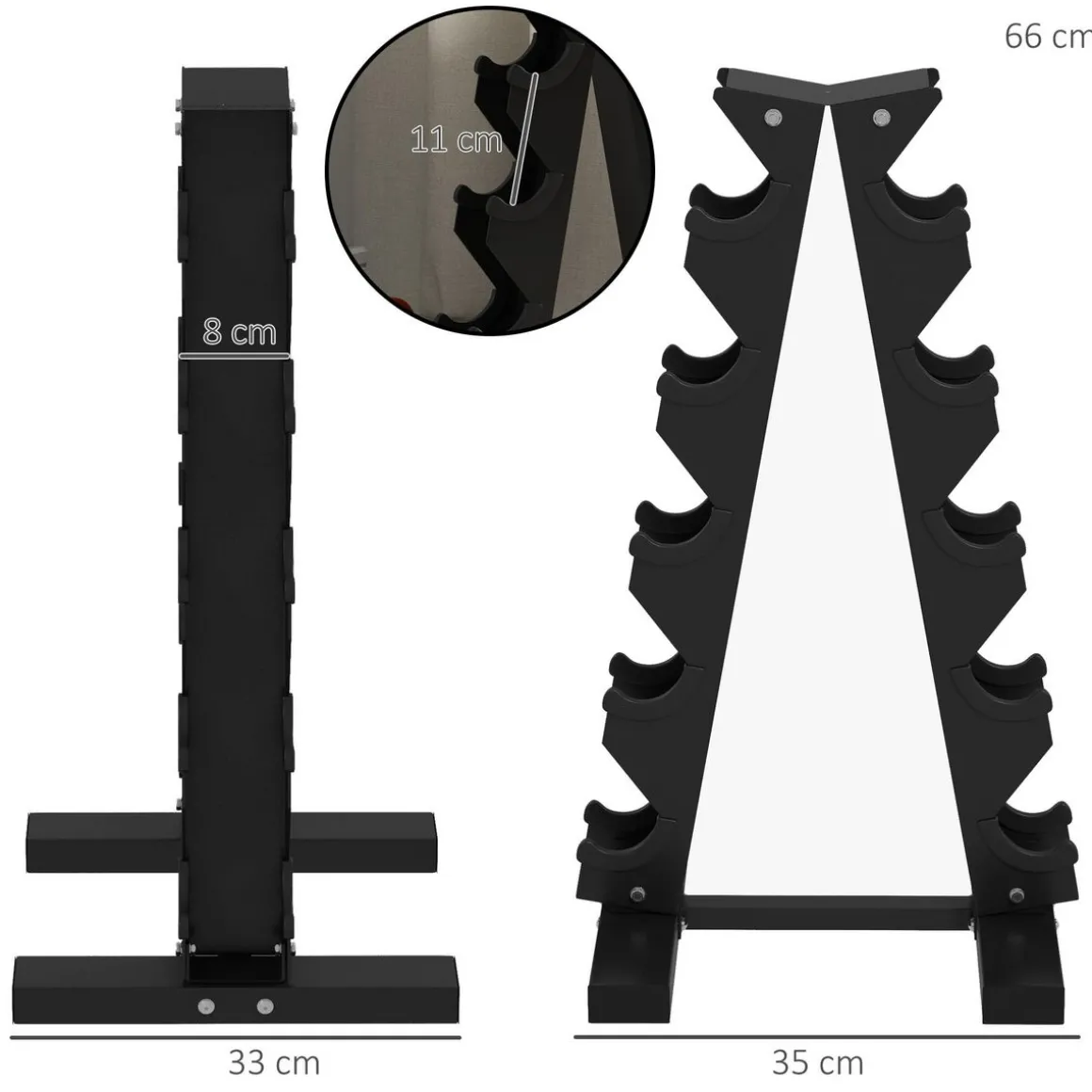 Support d'haltères à 5 niveaux - support de stockage d'haltères - charge max. 100 Kg - acier noir