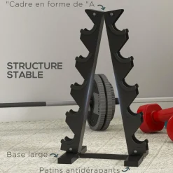 Support d'haltères à 5 niveaux - support de stockage d'haltères - charge max. 100 Kg - acier noir