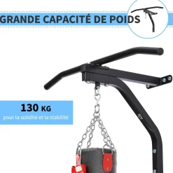 Support sac de boxe fixation sac de frappe barre de traction intégrée charge max. 130 Kg acier noir