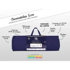 Surmatelas mémoire de forme épaisseur 5cm - QUALITE HOTELLERIE DE LUXE