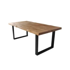 Table à manger 8 personnes en chêne massif finition huilée et pieds métal 200X100 FAUVE