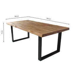Table à manger 8 personnes en chêne massif finition huilée et pieds métal 200X100 FAUVE