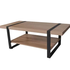 Table basse L120cm chêne blanchi et métal noir PROVIDENCE