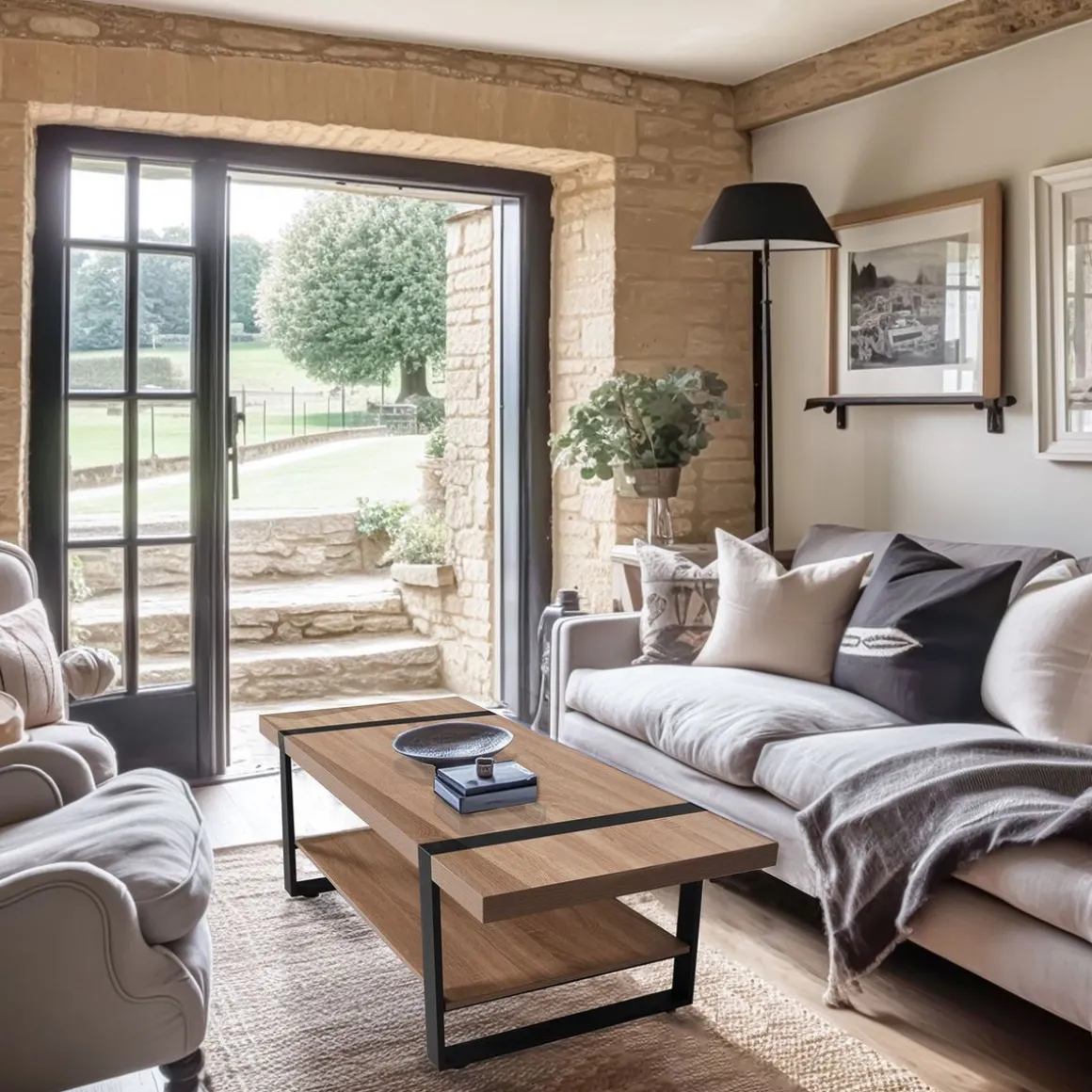 Table basse L120cm chêne blanchi et métal noir PROVIDENCE