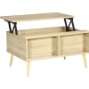 Table basse relevable - 2 niches, coffre de rangement - dim. 85L x 60l x 59,5H cm - aspect bois chêne clair
