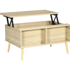 Table basse relevable - 2 niches, coffre de rangement - dim. 85L x 60l x 59,5H cm - aspect bois chêne clair