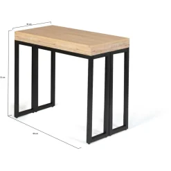 Table console extensible avec rallonges style industriel 45/140 cm HOUSTON
